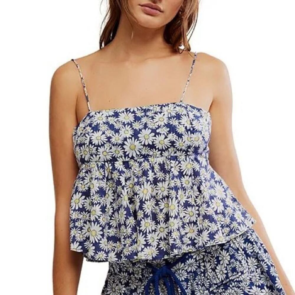 Free People Mia Ditsy Daisy Tank Top NWT Blue Medium